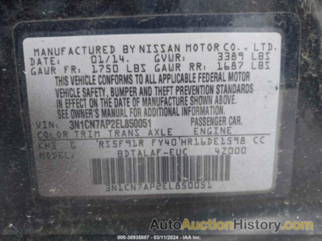 NISSAN VERSA 1.6 S, 3N1CN7AP2EL850051