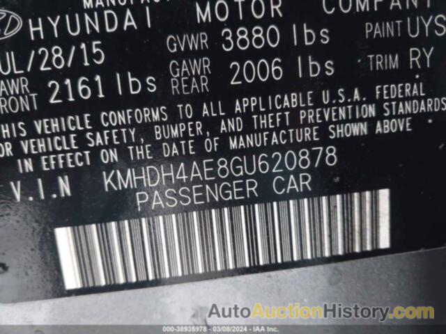 HYUNDAI ELANTRA LIMITED, KMHDH4AE8GU620878