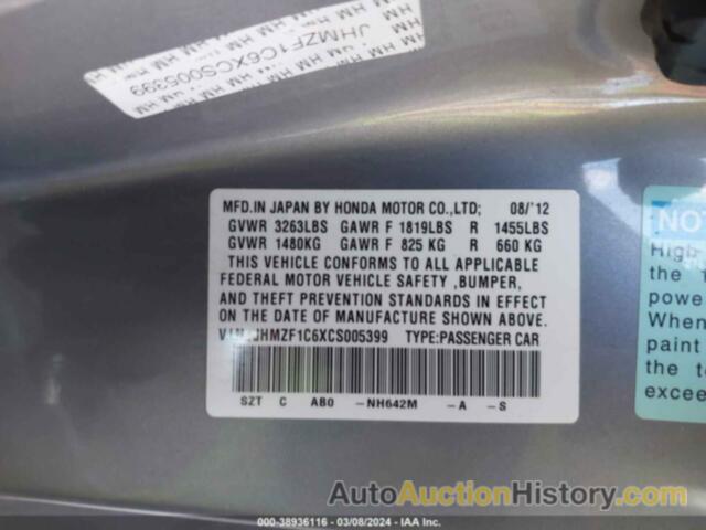 HONDA CR-Z EX, JHMZF1C6XCS005399