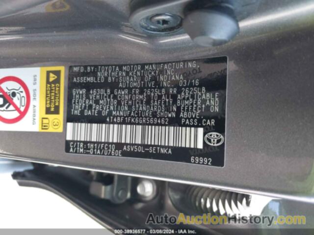 TOYOTA CAMRY LE, 4T4BF1FK6GR569462