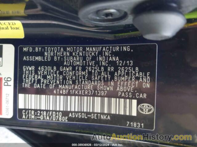 TOYOTA CAMRY LE, 4T4BF1FKXER371397