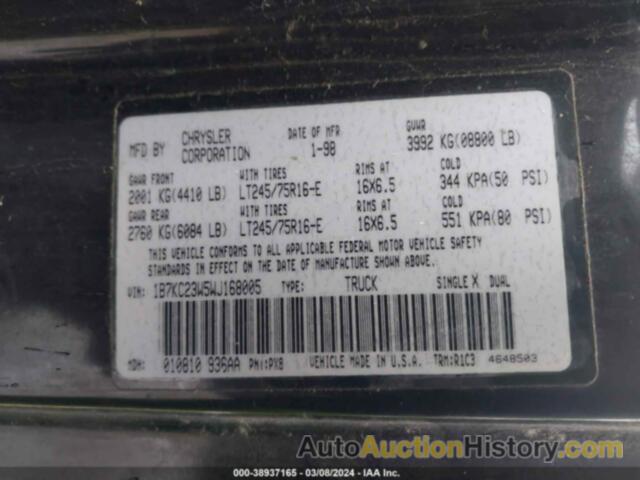 DODGE RAM 2500 ST, 1B7KC23W5WJ168005