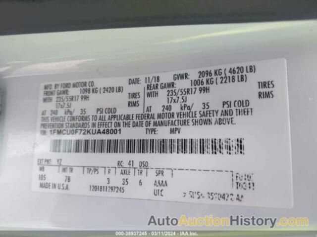 FORD ESCAPE S, 1FMCU0F72KUA48001