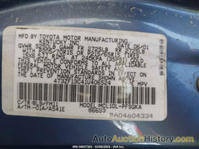 TOYOTA SIENNA LE, 4T3ZF13C41U406524