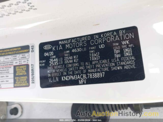 KIA SPORTAGE LX, KNDPM3AC8L7838897