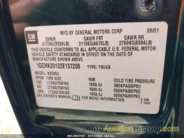 CHEVROLET SILVERADO K2500 HEAVY DUTY, 1GCHK29122E137208