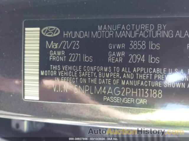 HYUNDAI ELANTRA SEL, 5NPLM4AG2PH113188