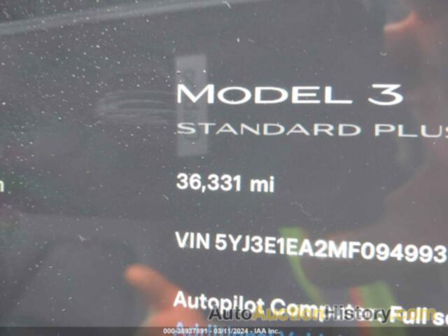 TESLA MODEL 3 STANDARD RANGE PLUS REAR-WHEEL DRIVE, 5YJ3E1EA2MF094993