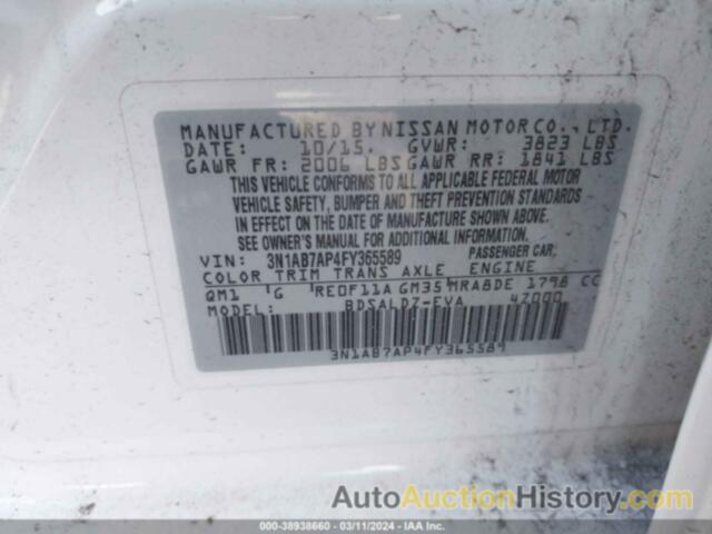 NISSAN SENTRA SV, 3N1AB7AP4FY365589