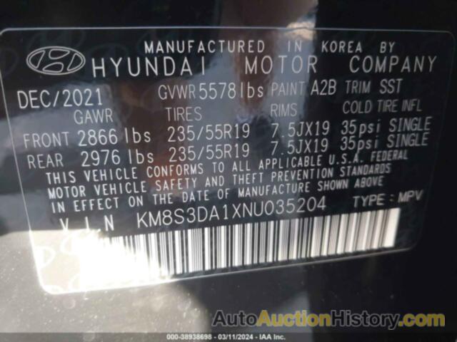 HYUNDAI SANTA FE HYBRID SEL PREMIUM, KM8S3DA1XNU035204