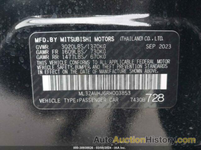 MITSUBISHI MIRAGE ES, ML32AUHJ6RH003853