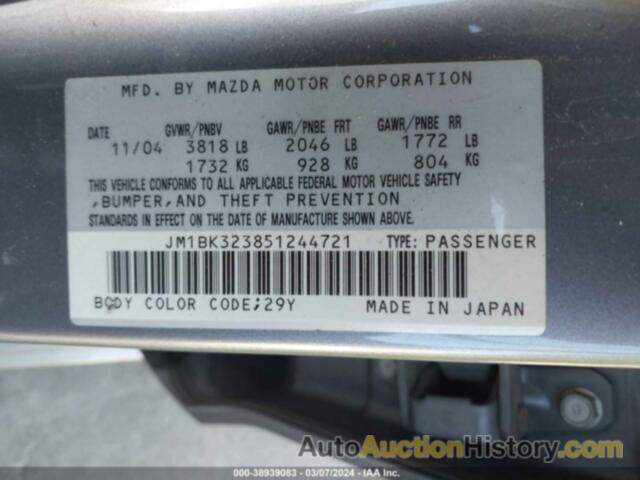 MAZDA MAZDA3 S, JM1BK323851244721