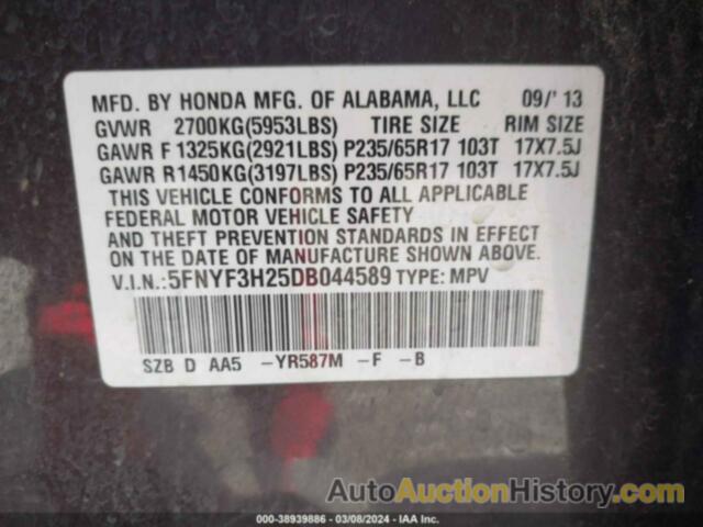 HONDA PILOT LX, 5FNYF3H25DB044589