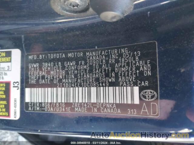 TOYOTA COROLLA LE, 2T1BU4EE1DC085449