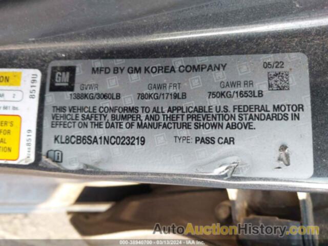 CHEVROLET SPARK FWD LS AUTOMATIC, KL8CB6SA1NC023219