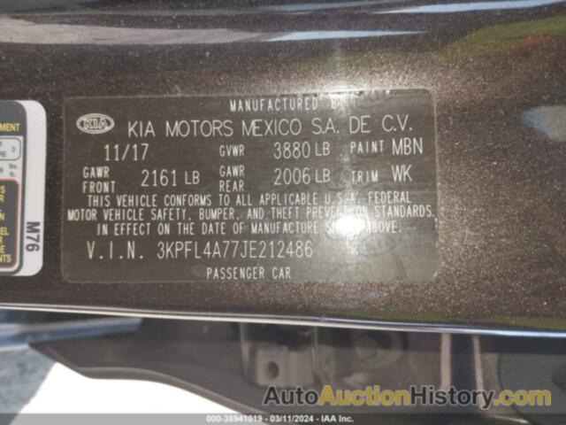 KIA FORTE LX, 3KPFL4A77JE212486