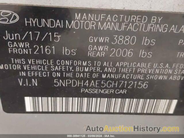 HYUNDAI ELANTRA SE, 5NPDH4AE5GH712156