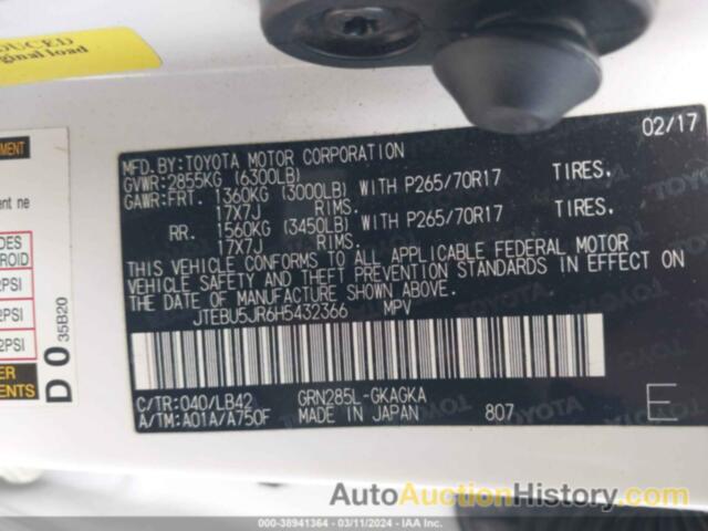 TOYOTA 4RUNNER SR5 PREMIUM, JTEBU5JR6H5432366