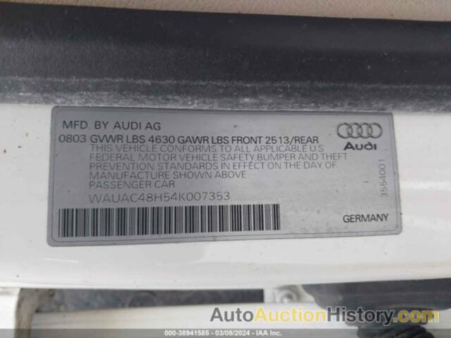 AUDI A4 1.8T, WAUAC48H54K007353