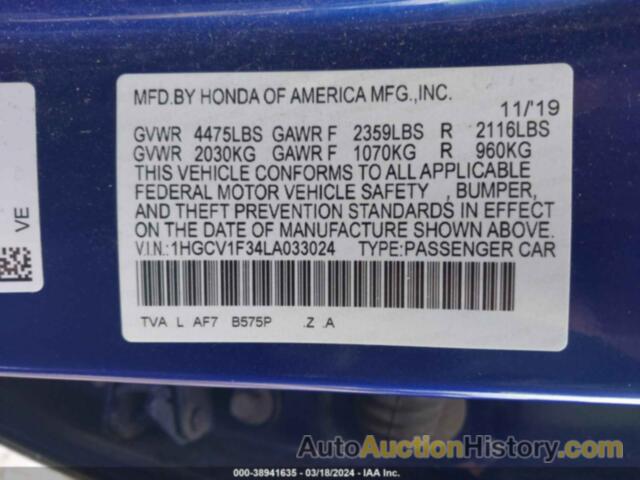 HONDA ACCORD SPORT, 1HGCV1F34LA033024