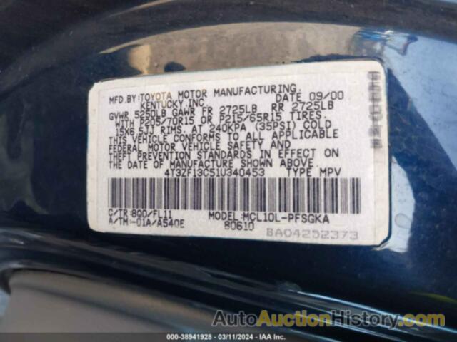 TOYOTA SIENNA XLE, 4T3ZF13C51U340453