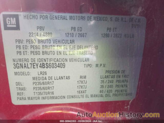 CHEV CAPTIVA, 3GNAL7EY4BS603409