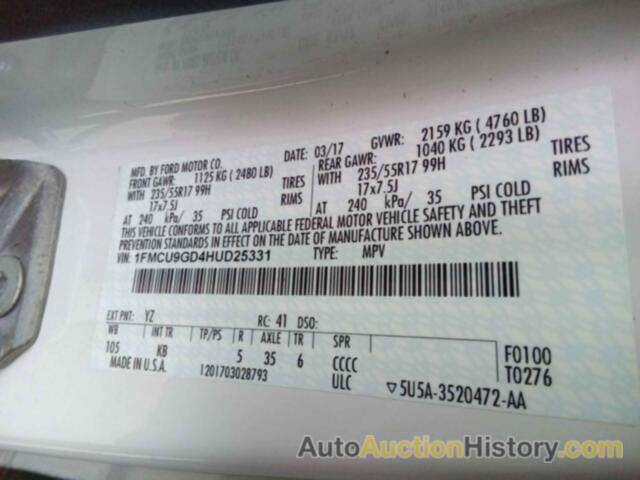 FORD ESCAPE SE, 1FMCU9GD4HUD25331