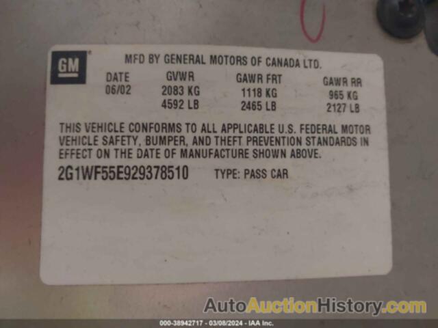 CHEVROLET IMPALA, 2G1WF55E929378510