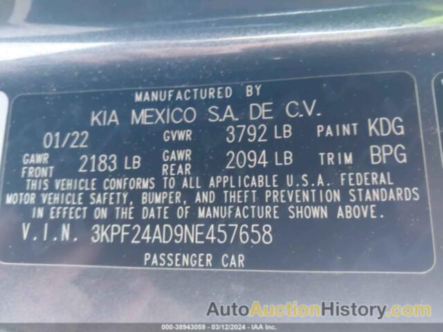 KIA FORTE LXS, 3KPF24AD9NE457658