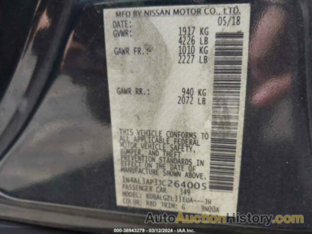 NISSAN ALTIMA 2.5 S, 1N4AL3AP3JC264005