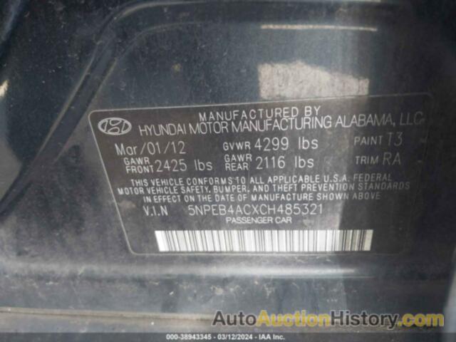 HYUNDAI SONATA GLS/LIMITED/SE, 5NPEB4ACXC8485321