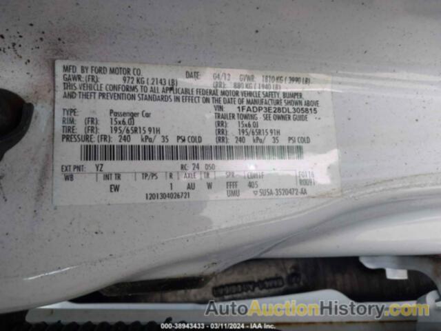 FORD FOCUS S, 1FADP3E28DL305815