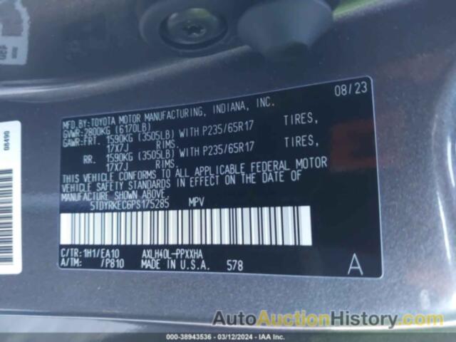 TOYOTA SIENNA XLE, 5TDYRKEC6PS175285