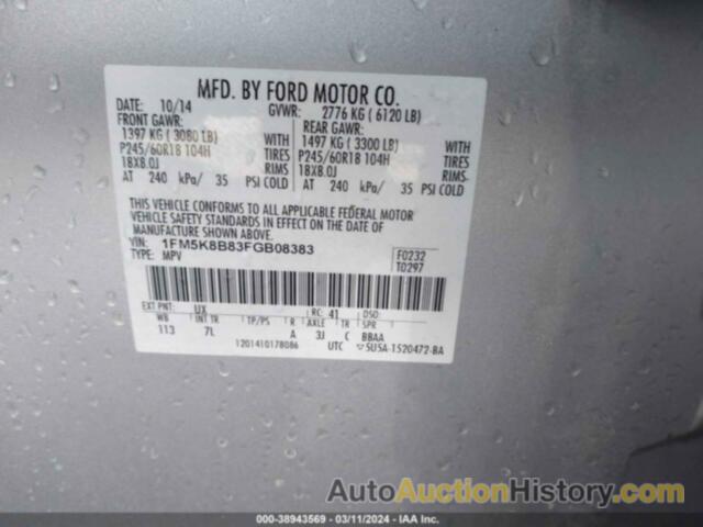 FORD EXPLORER, 1FM5K8B83FGB08383