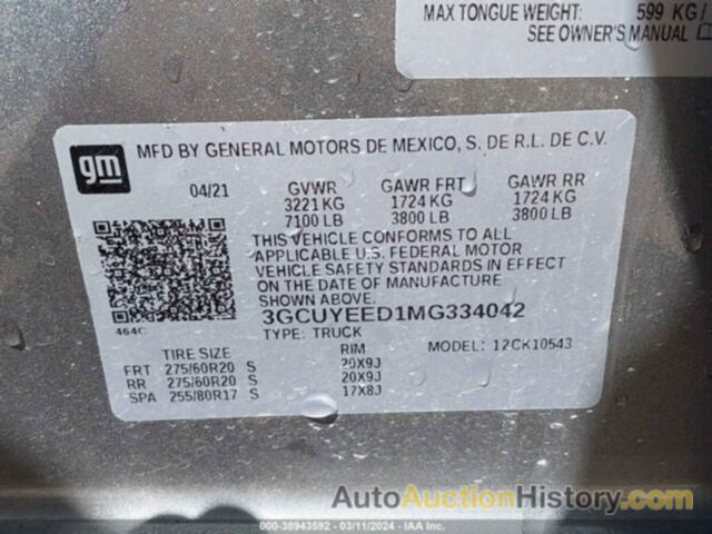 CHEVROLET SILVERADO 1500, 3GCUYEED1MG334042