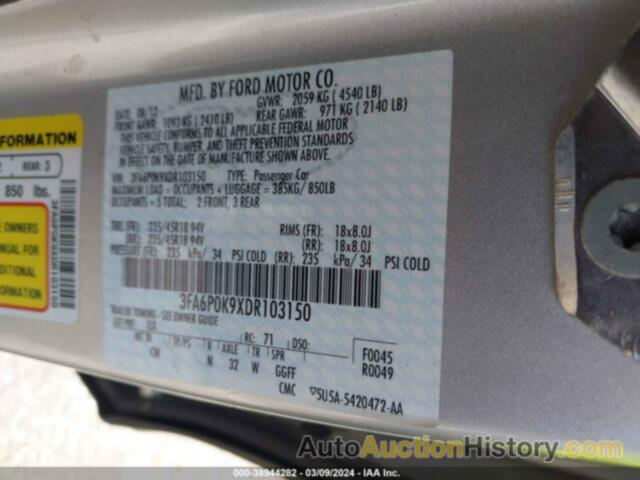 FORD FUSION TITANIUM, 3FA6P0K9XDR103150