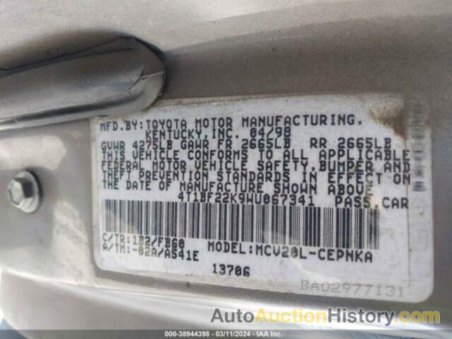 TOYOTA CAMRY LE V6, 4T1BF22K9WU067341