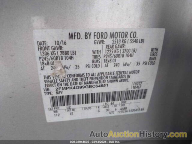 FORD EDGE SE, 2FMPK4G99GBC64651