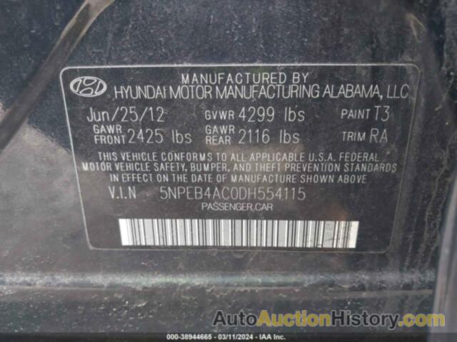 HYUNDAI SONATA GLS, 5NPEB4AC0DH554115