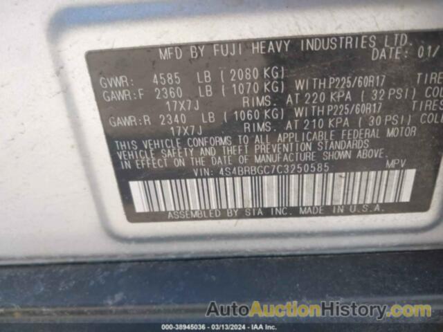 SUBARU OUTBACK 2.5I PREMIUM, 4S4BRBGC7C3250585