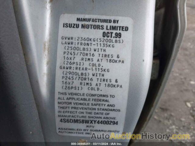 HONDA PASSPORT EX/LX, 4S6DM58WXY4400294