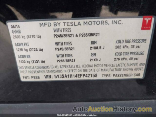 TESLA MODEL S P85, 5YJSA1H14EFP42158