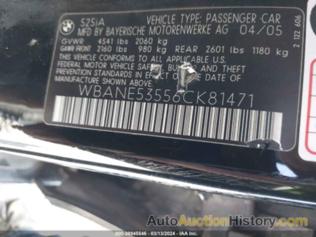 BMW 525I, WBANE53556CK81471