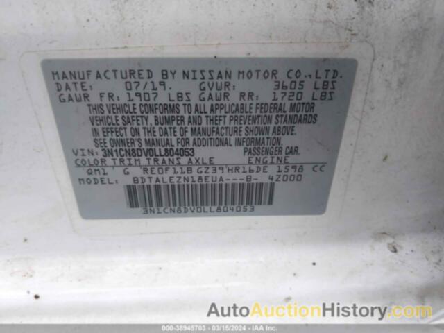 NISSAN VERSA S XTRONIC CVT, 3N1CN8DV0LL804053