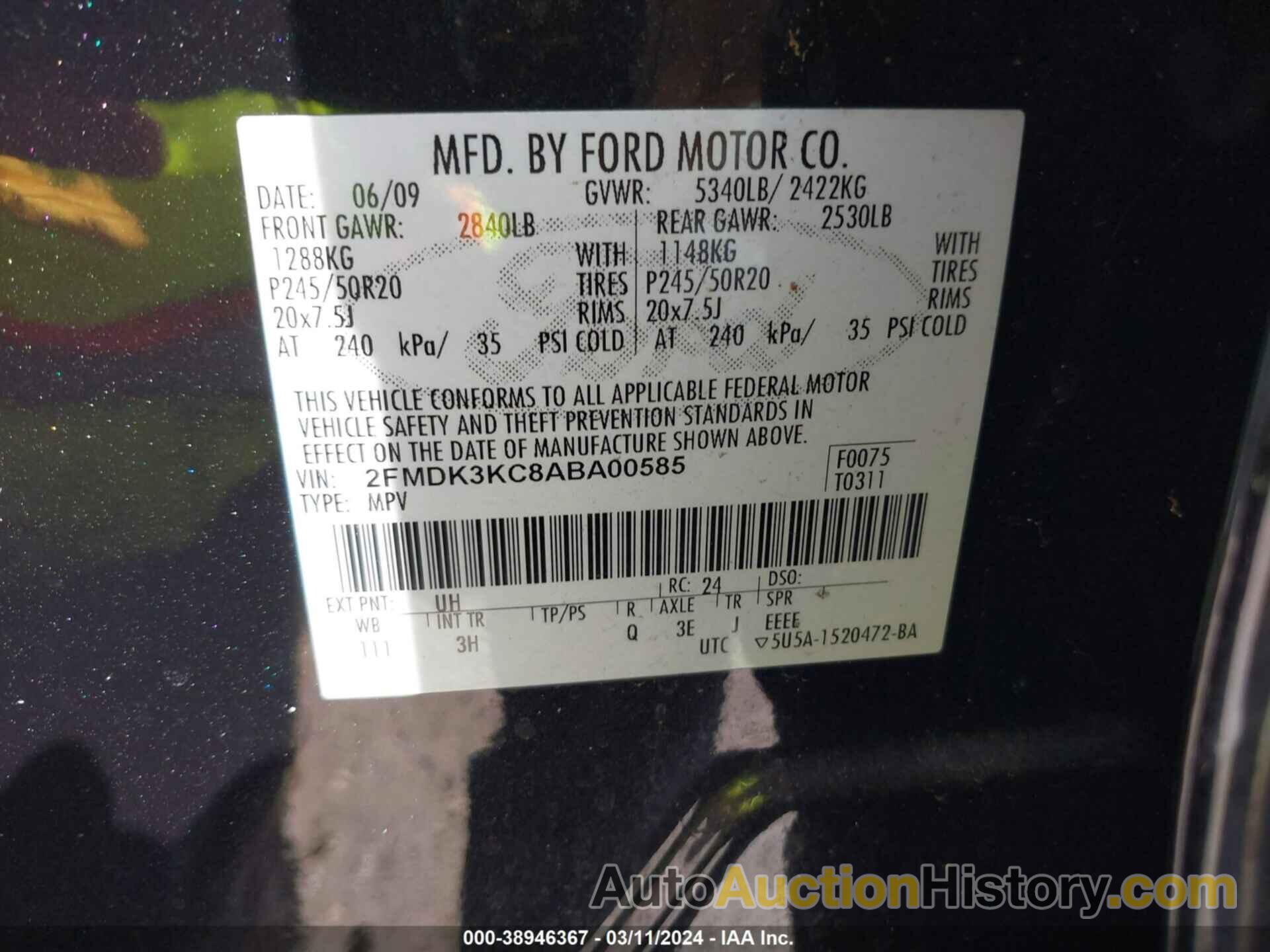 FORD EDGE LIMITED, 2FMDK3KC8ABA00585