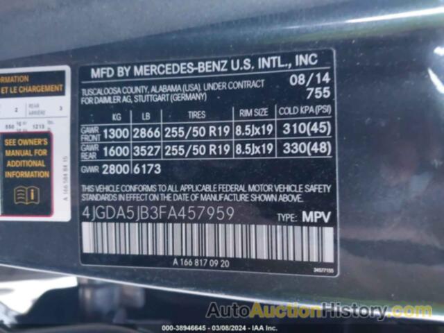 MERCEDES-BENZ ML 350, 4JGDA5JB3FA457959