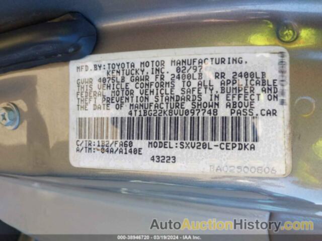 TOYOTA CAMRY CE, 4T1BG22K8VU097748