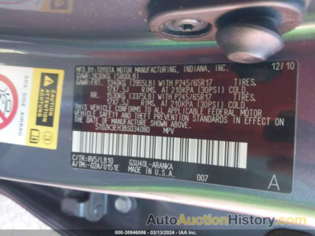 TOYOTA HIGHLANDER SE V6, 5TDZK3EH3BS034080