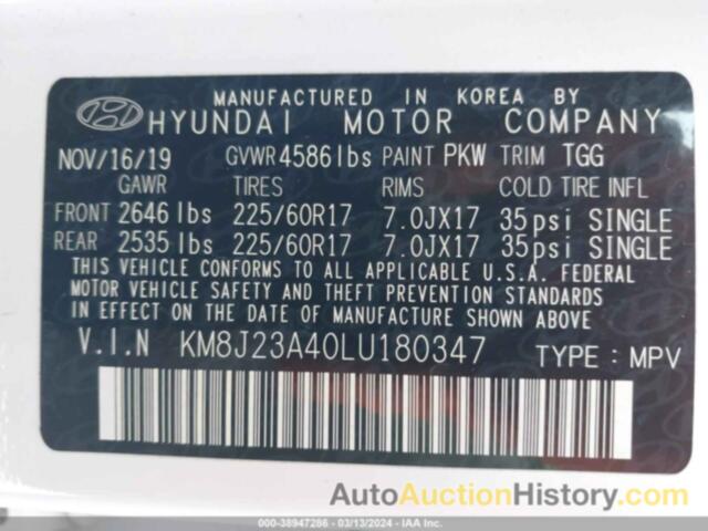 HYUNDAI TUCSON SE, KM8J23A40LU180347