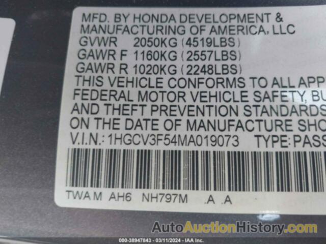 HONDA ACCORD HYBRID EX-L, 1HGCV3F54MA019073